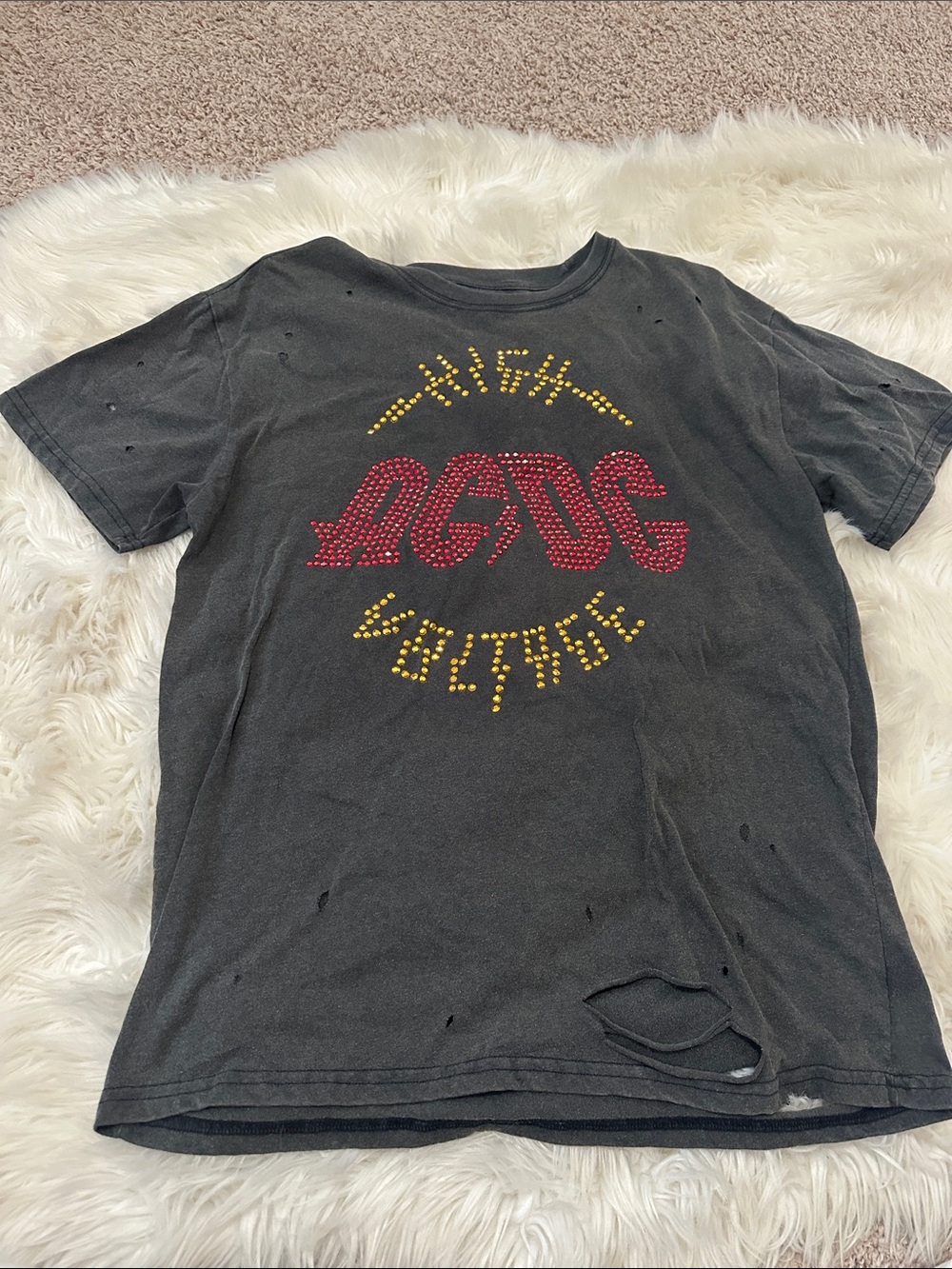 AC/DC Grey Tee with Gold Stud Accent